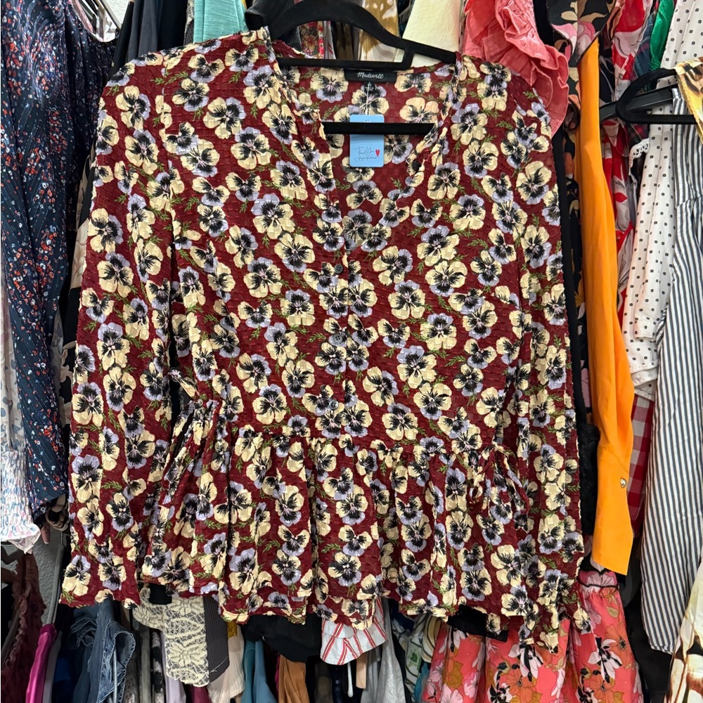 MADEWELL PEONY Floral Print Peplum Top - Picture 5 of 7